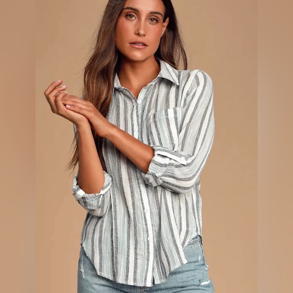Lulus Light 100% Cotton Kinsay Blue And White Striped Top